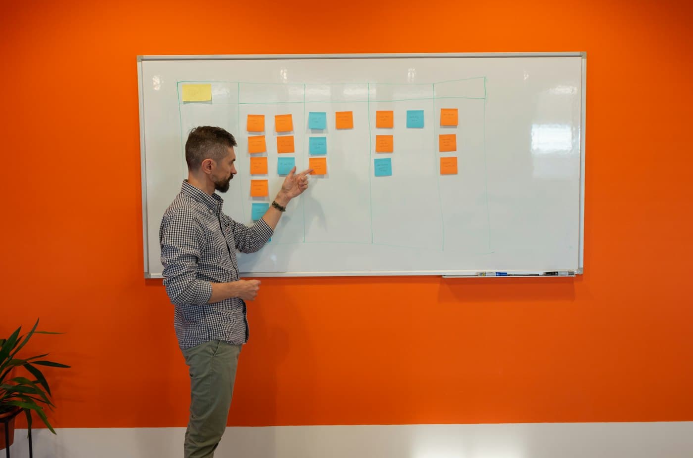 Workflow planning session on a whiteboard